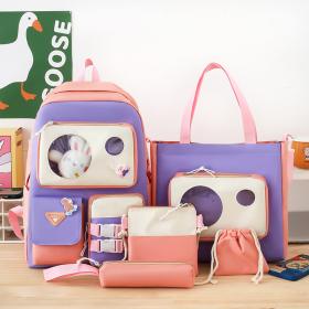 Ensemble de sacs d’école Kawai pour adolescents 5Pcs Guiyu V2 Rose – محفظة 5 قطع كاواي وردي SAC20025