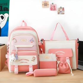 Ensemble de sacs d’école Kawai pour adolescents 5Pcs Xin Pin Shang Rose – محفظة 5 قطع كاواي وردي SAC20025