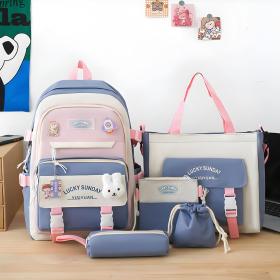 Ensemble de sacs d’école Kawai pour adolescents 5Pcs Xin Pin Shang Bleu – محفظة 5 قطع كاواي أزرق SAC20025